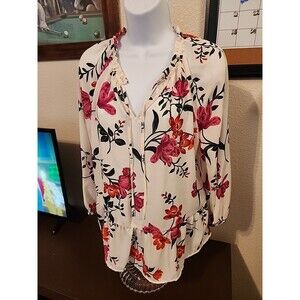 Old Navy Floral Blouse Women’s Size M Medium Top Multi-Color Long Sleeve V-Neck